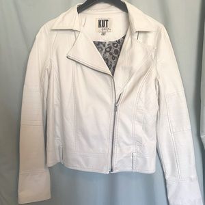 White Faux leather Kut from the Kloth Moro jacket.